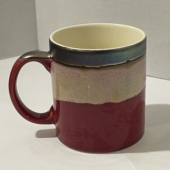 Potter’s Corner Wide‎ Mug Fire Metallic Glazed Dripped Ceramic Red, Green, Tan - Picture 3 of 15